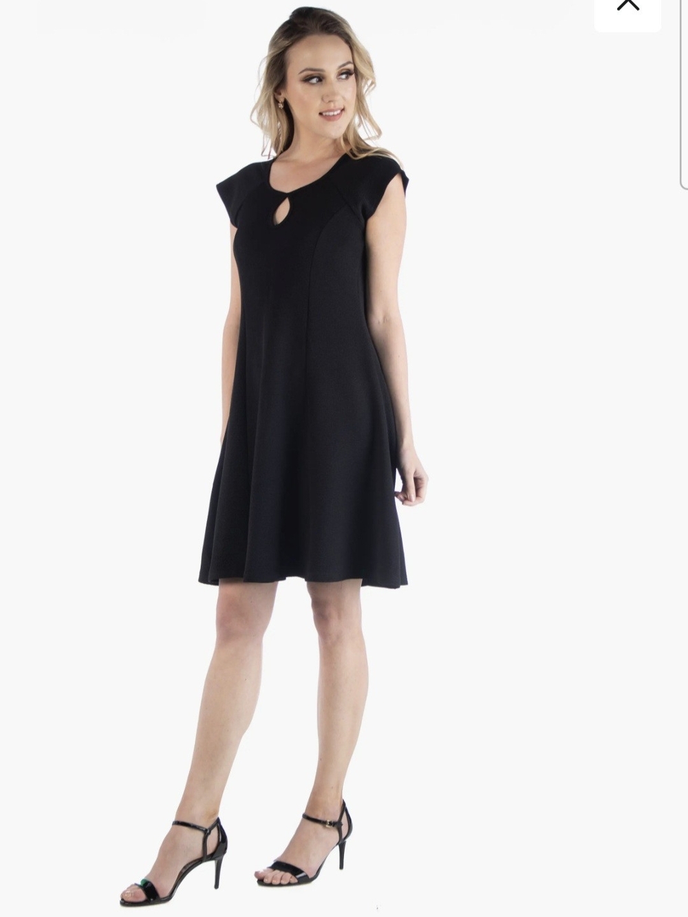 24/7 Comfort Apparel Black Keyhole A-Line Midi Dress